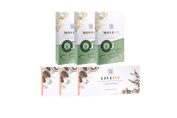 Three boxes of MoveOn and three boxes of LiveOn